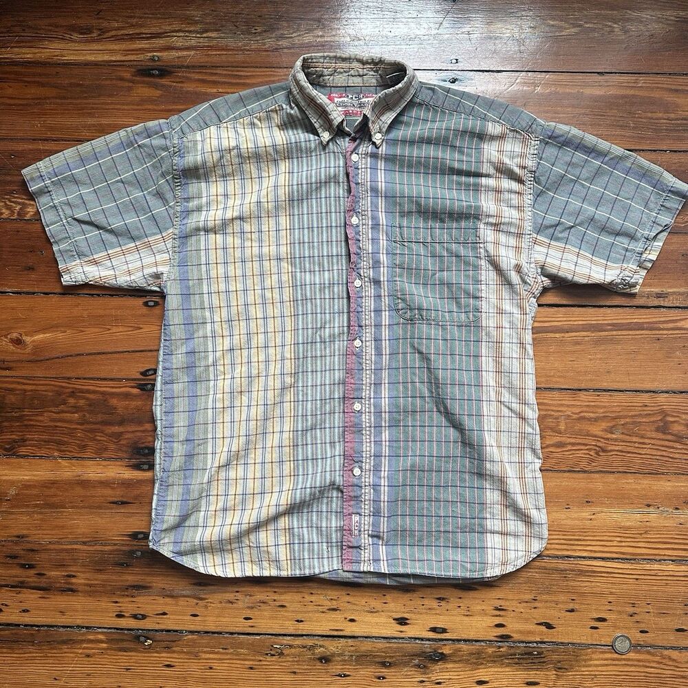 PCH Mens Multi Color Plaid Full Comfort Short Sleeve Fit Button Down Shirt Sz M